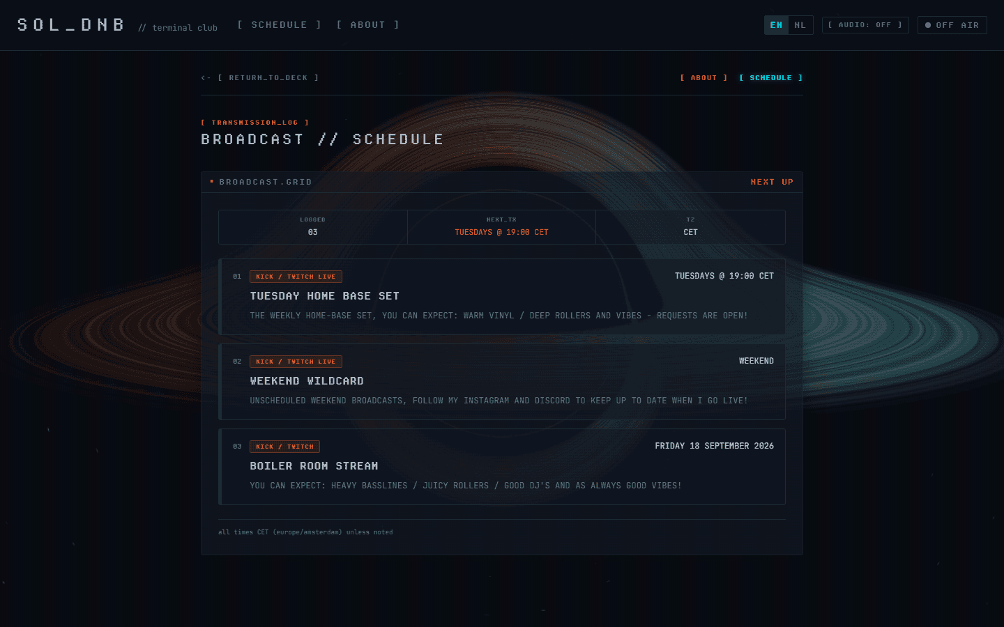 SOL_DNB // terminal club — Schedule